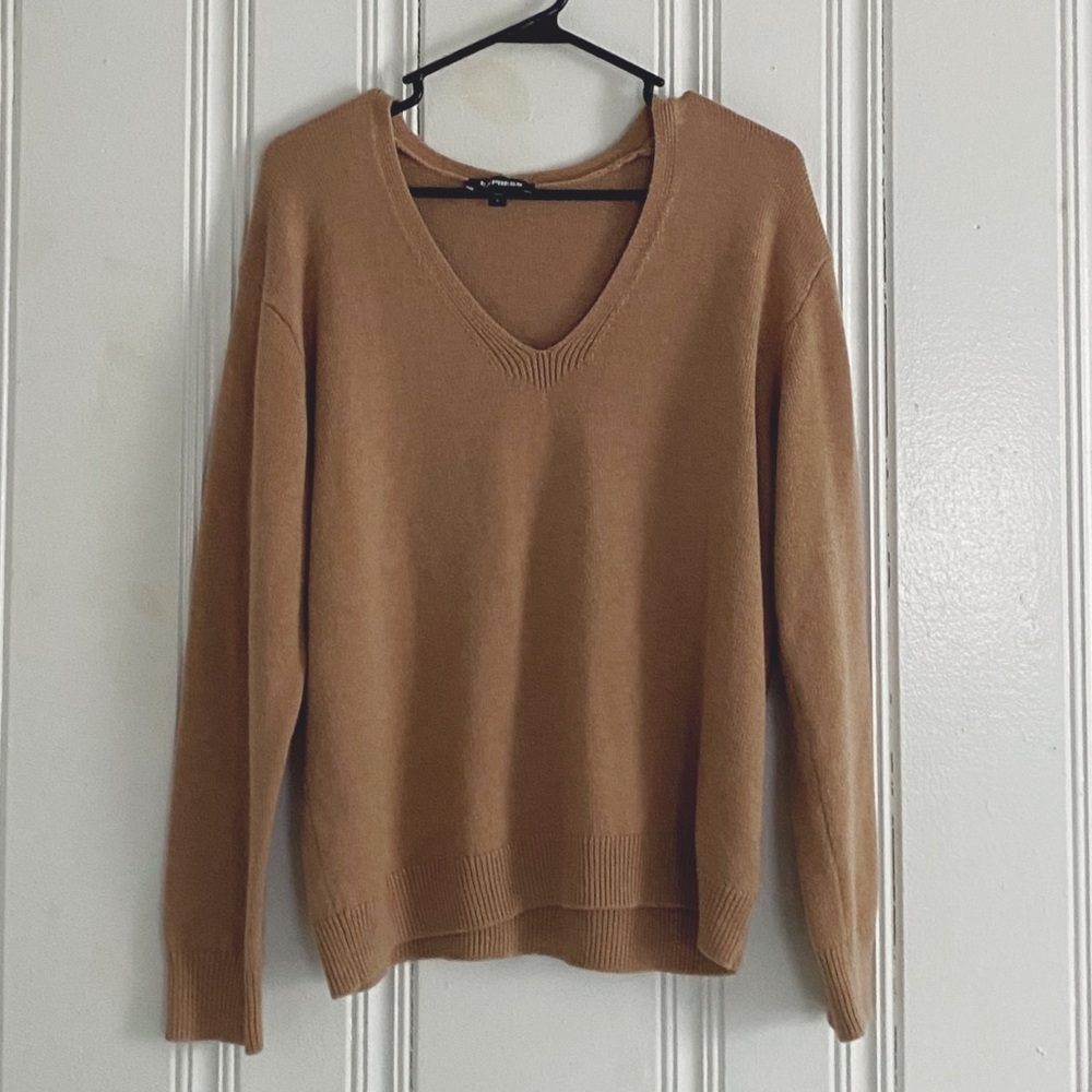 Express Beige V-Neck Sweater